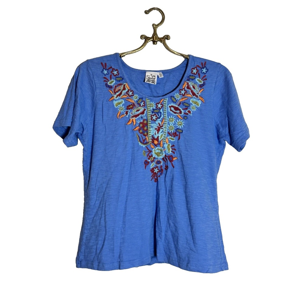 Parsley & Sage Short Sleeve Top Women's Size S  Blue Floral‎ Print Shirt